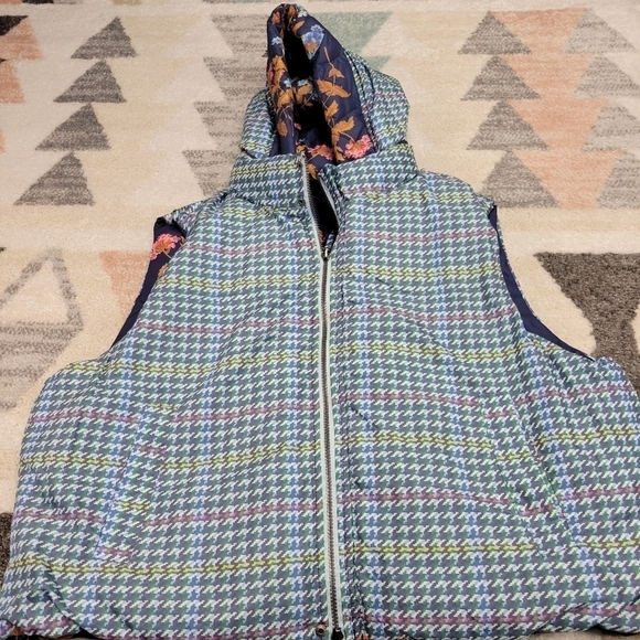 Sundance Tundra Bloom Reversible Vest Navy Blue Floral Puffer Houndstooth XXL - Picture 9 of 12